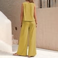 thumbnail image 5 of Women's Two Piece Set, Sleeveless Crew Neck Tank Top and Wide Leg Pants, Soft Knit Loungewear Set, Casual Matching Outfit for Home, Street and Vacation​-Yellow, 5 of 7