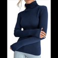 thumbnail image 3 of Suéteres Acanalados para Mujer, Lindos Suéteres de Punto de Cuello Alto, Ajustados y Cálidos Azul Real un Tamaño, 3 of 8