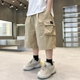 thumbnail image 2 of Quealent Boys Shorts Kids Cotton Cargo Athletic Shorts Boys School Uniform Causal Active Summer Clothes with Pockets Khaki for Size 11-12 Years, 2 of 3