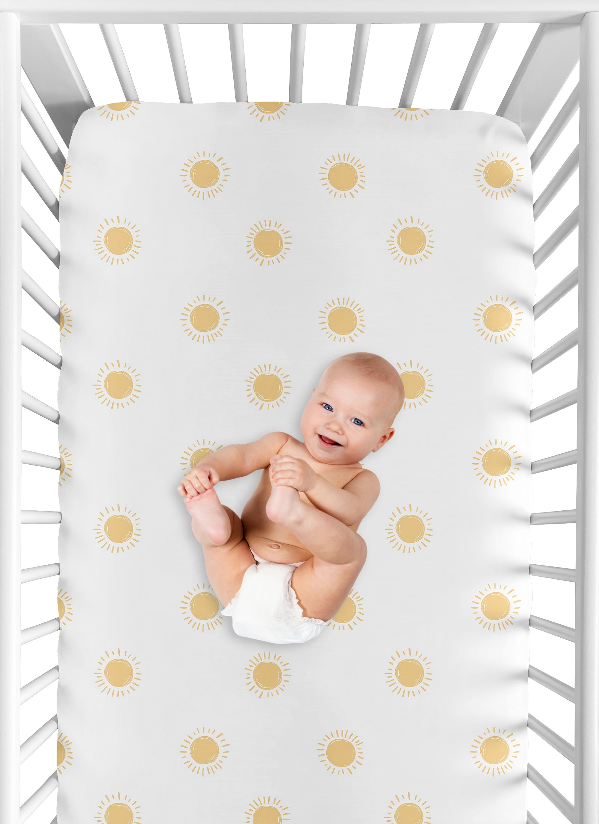 Sweet Jojo Designs Boho Sun Yellow and White Fitted Crib Sheet