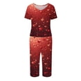 thumbnail image 6 of Kixjoy Valentines Capris Sets Women 2 Piece Outfits Short Sleeve Tracksuit Casual Plus Size Sweat Capris and Shirts Fall Valentines Loose Fit Sweatsuits for Women with Pockets, Vermilion S, 6 of 7