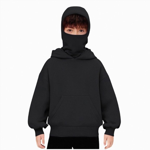 Wonitaaizi Hoodie for Girls Kids Windproof Hoodies Oversized Full Sweatshirt Jacket with Pockets Black for Size 12-13 Years