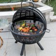 thumbnail image 4 of MistMo 35 inch Metal Ball Outdoor Fire Pit with Grill for Outside Patio Bonfire, 4 of 5