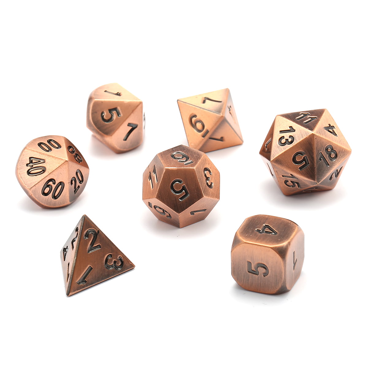 New 7Pcs Set Antique Metal Polyhedral Dice DND RPG MTG Role Playing Game White 