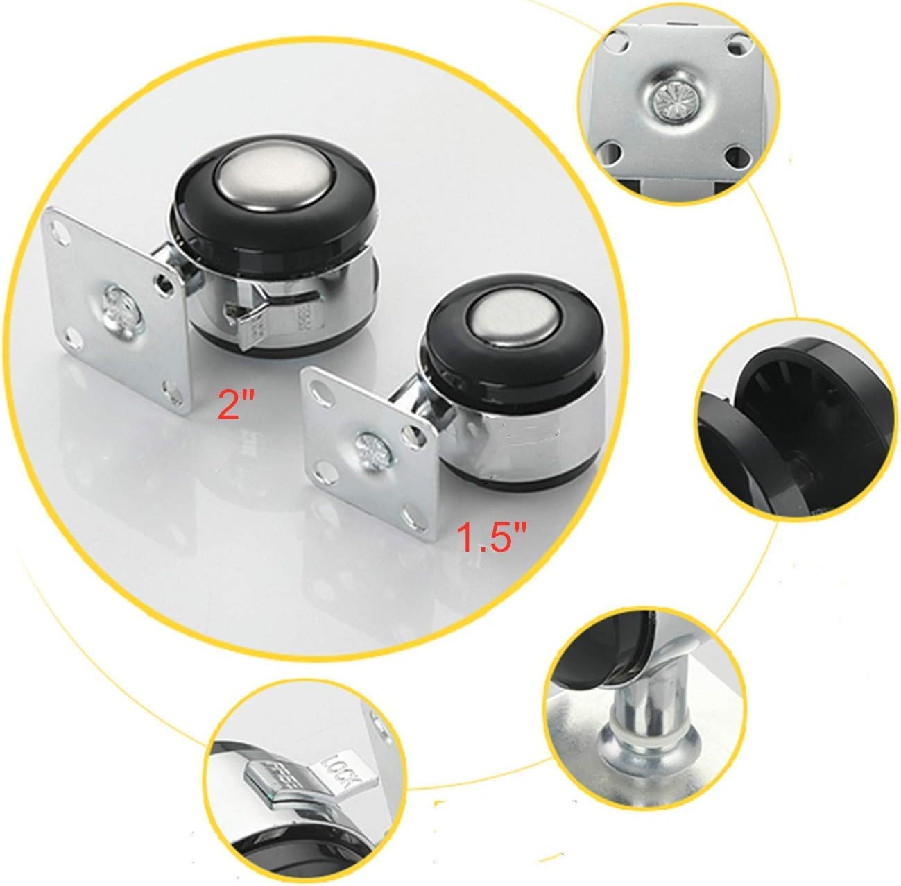 Gamvdout Plate Casters 5X Office Chair Swivel Caster Wheel Swivel Chair Castor Metal Top Plate Casters Wheels Trolleys Plastic Wheel Replacement Castor Wheels for Small Sofa Furniture for Hard Floors