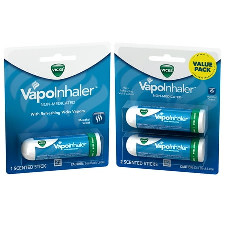 Vicks VapoInhaler, on-the-go Portable Nasal Inhaler, Non-Medicated, 3 Scented Sticks