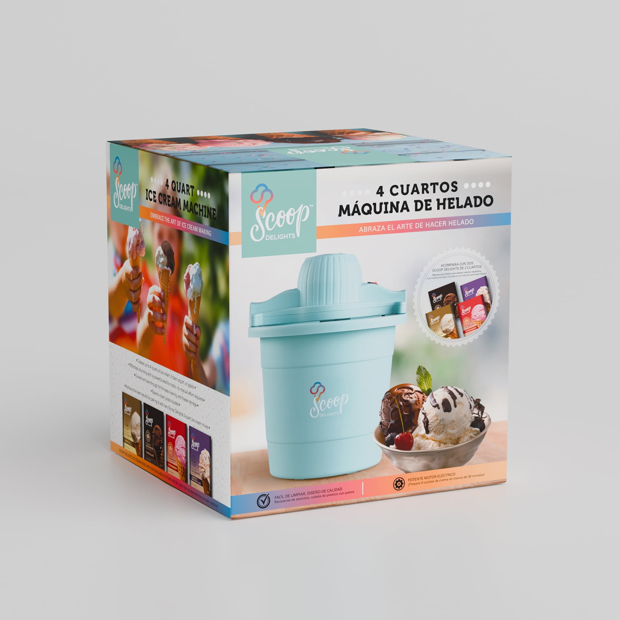 Scoop Delights 4 Quart 13.8 Inches Tall Ice Cream Machine Gelato Frozen Yogurt Sorbet Maker Aqua For All Ages Walmart
