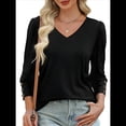 thumbnail image 4 of Blusas de 3/4 con Botones y Cuello en V para Mujer, Ropa Informal de Verano para Vacaciones de Playa, Ropa de Otoño 2025 Negro M, 4 of 9