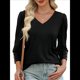 thumbnail image 4 of Blusas de 3/4 con Botones y Cuello en V para Mujer, Ropa Informal de Verano para Vacaciones de Playa, Ropa de Otoño 2025 Negro XL, 4 of 9