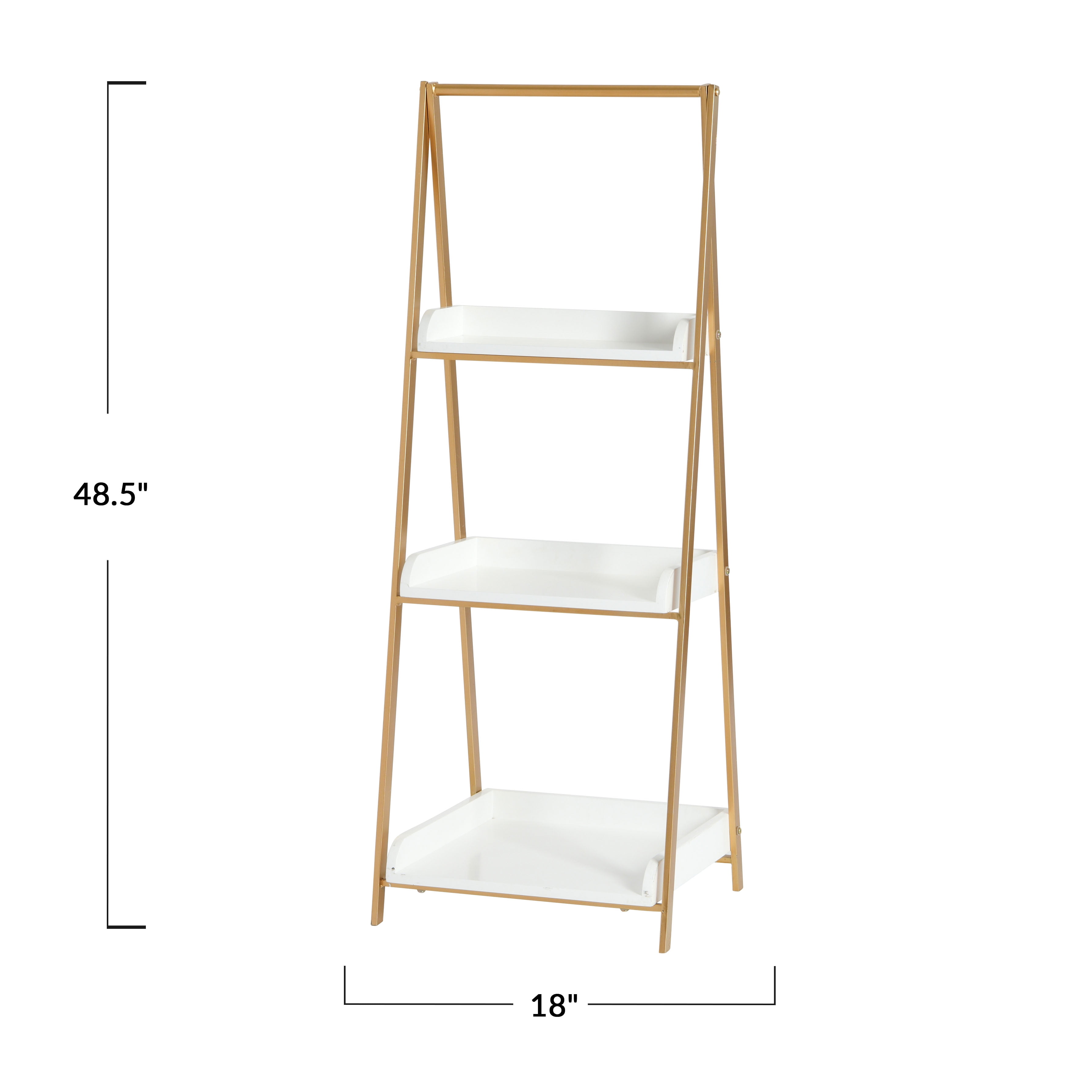Ember Interiors 3 Tier Iron and Wood A Frame Shelf in White and Gold Finish