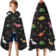 thumbnail image 3 of Black Dinosaurs Geometric Pattern Hooded Bath Towel，60"x35" for Ages 3 To 12 Kids, Quick Dry Lightweight Soft Microfiber Hood Beach Towel Cover Up for Kids, 3 of 7