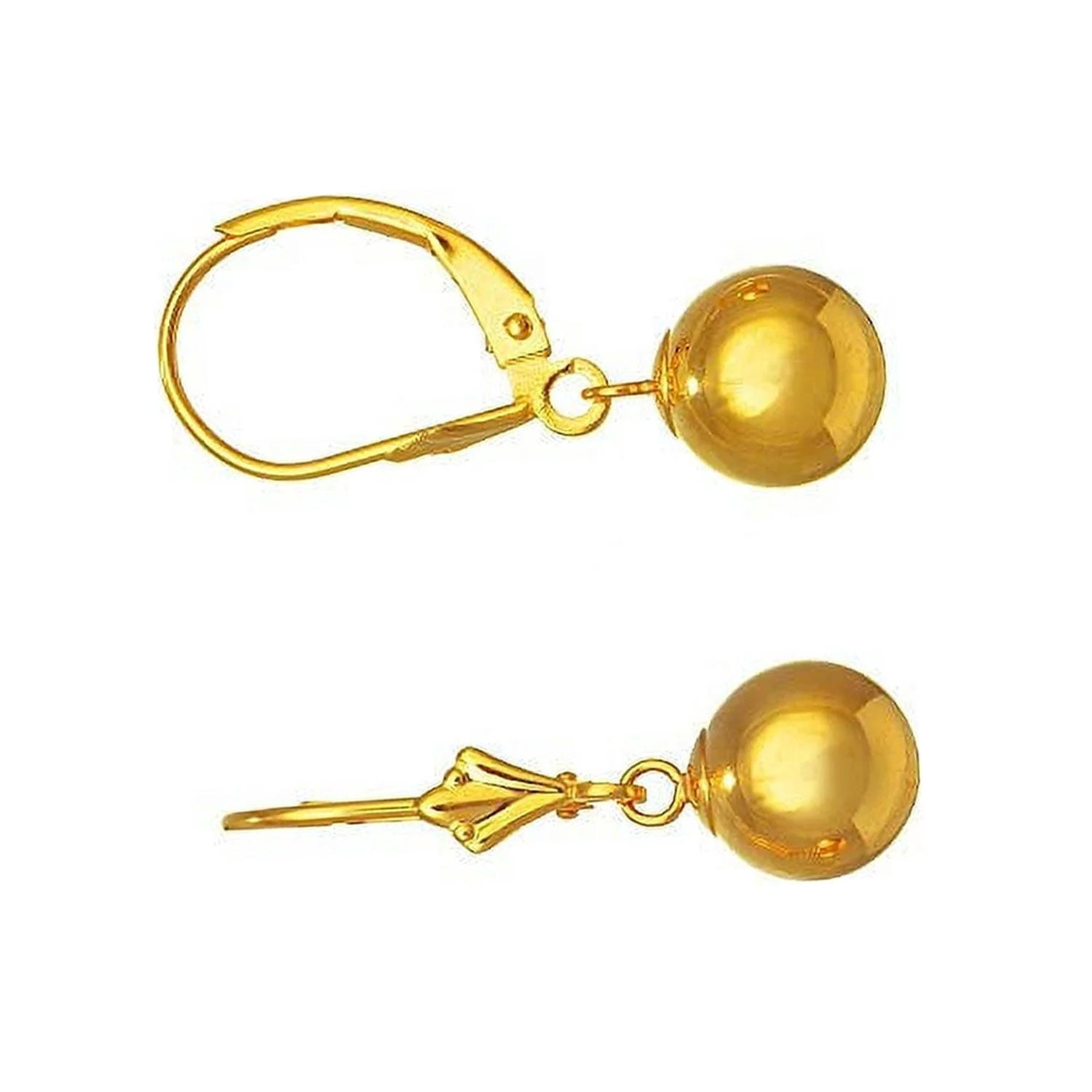 Jewelstop 14K Real Yellow Gold Ball 5mm Dangle Lever Back Earrings