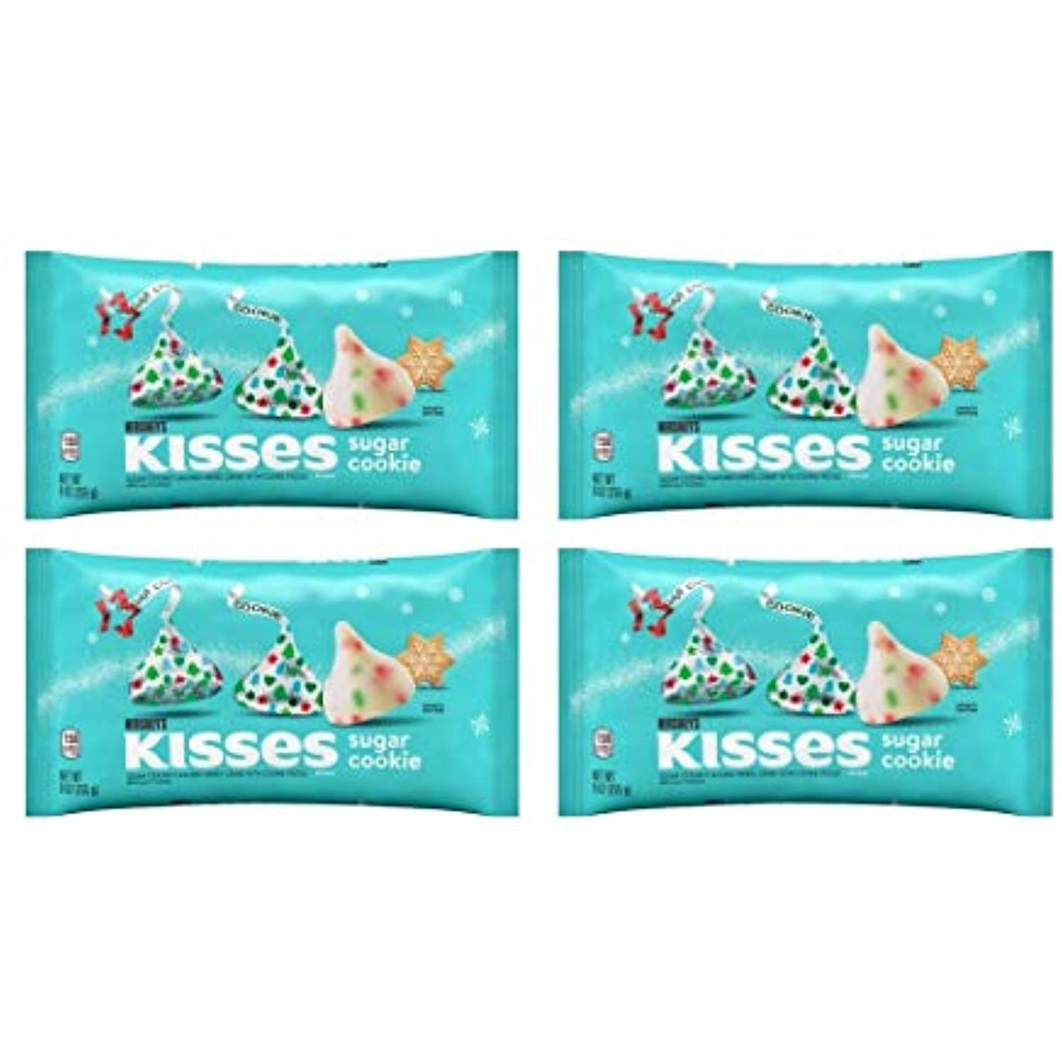 Hersheys Kisses Sugar Cookie Seasonal Chocolate Candy - Pack of 4 Bags - 9 oz Per Bag - 36 oz Total of Bulk Sugar Cookie Kisses - Sugar Cookie Favored White Creme with Cookie Pieces