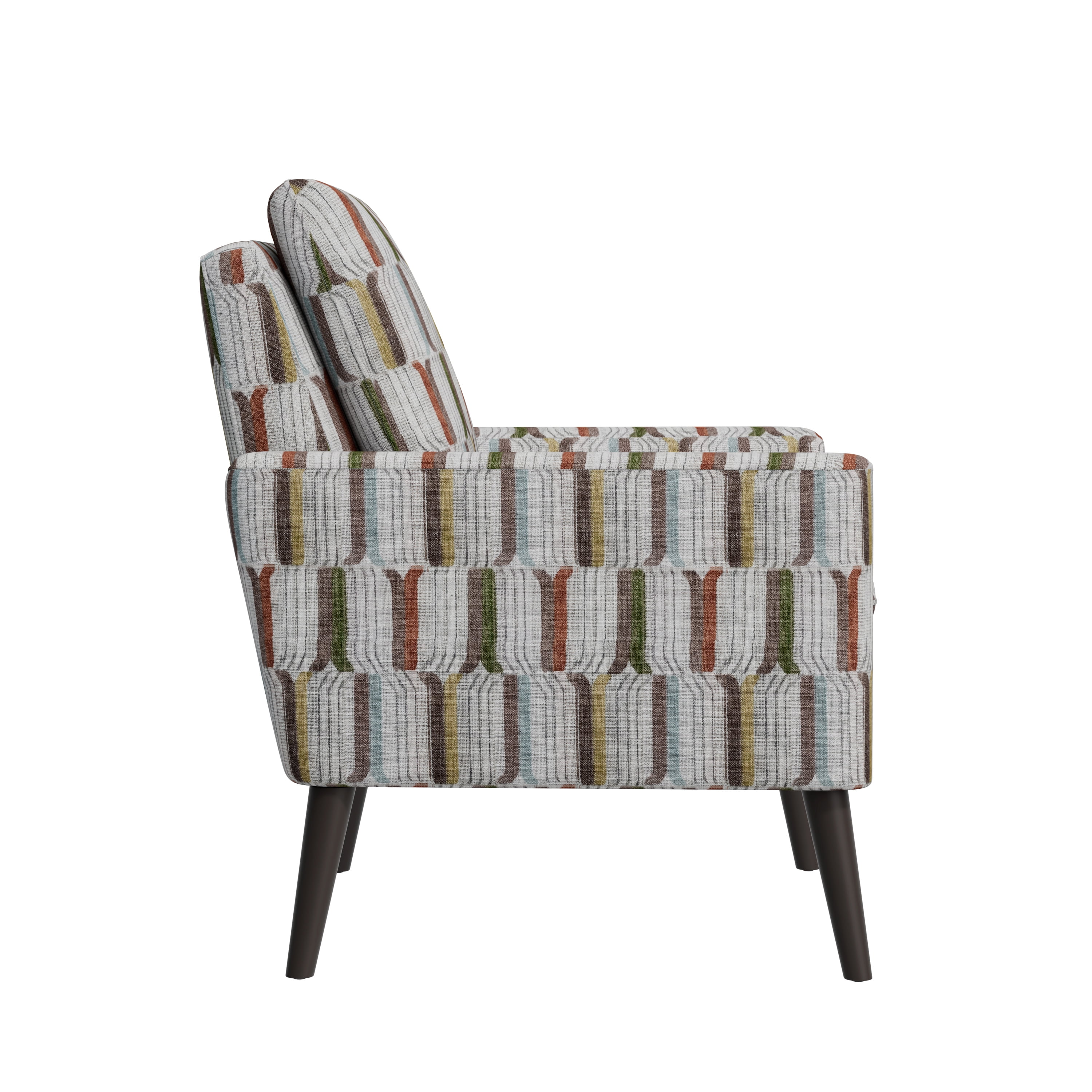 Homesvale Allyson Mid-Century Modern Small Space Armchair, Brown, Green and Blue Stripe Polyester