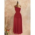 thumbnail image 5 of Womens Red One Shoulder Maxi Dress With Metal Buckle Detail And Mesh Hem, 5 of 8