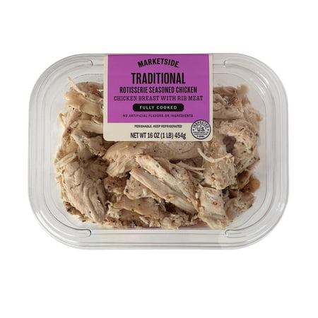 Marketside Traditional Pulled Rotisserie Seasoned Chicken, 16 oz, 18g of Protein, No Artificial Ingredients, Gluten Free (Refrigerated)