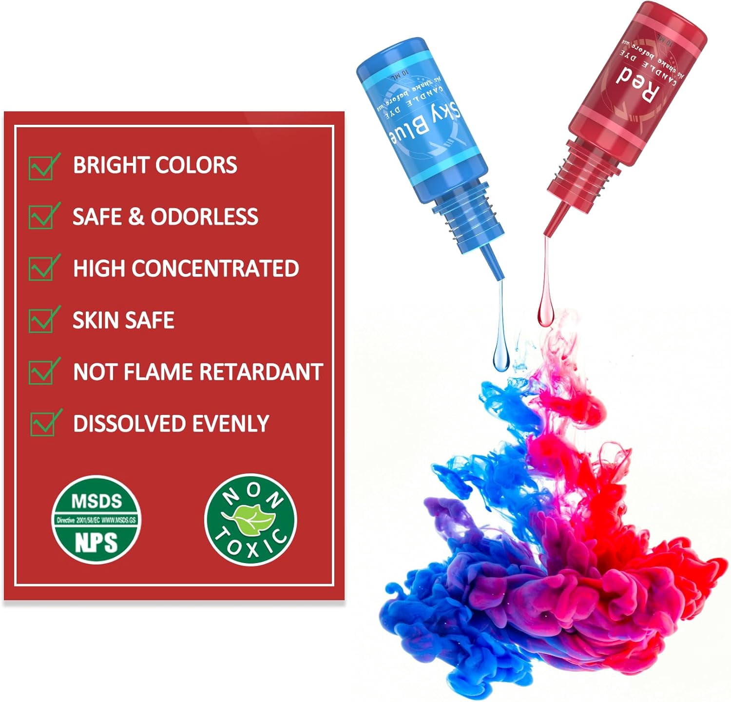 Candle Dye - 24 Colors Liquid Making for DIY candle making supplies Kit Food Grade Ingredients Oil-Based Coloring Soy Wax Dyes Beeswax Gel Wax Paraffin Each 0.35oz/10ml