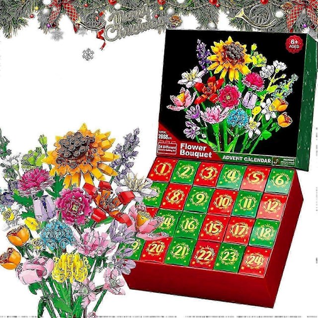 Flower Bouquet Blocks Christmas Advent Calendar, Xmas 24 Days Sunflower Bouquet Blind Box
