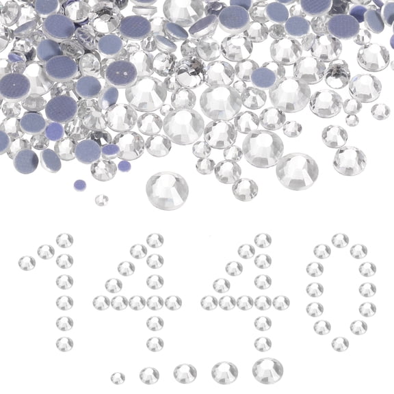 Uxcell 1440 Pcs Hotfix Rhinestones Flatback Crystal Glass Gems with Clear Bag Nail Art Kit for Crafts Clothes DIY Decoration 5 Sizes (SS6-SS20 Set,White)