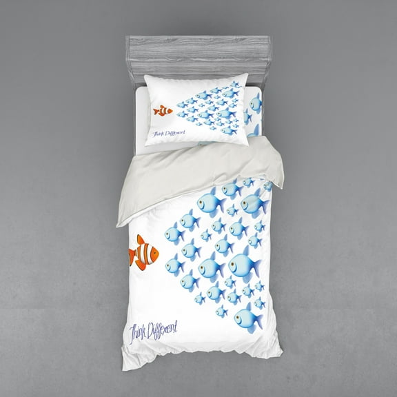 Ambesonne Saying Bedding Set 3 Pcs, Think Differently Words, Twin, Orange Blue