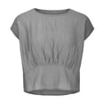 thumbnail image 4 of cfhntfmh Hauts d'Été pour Femmes Tendance à Manches Courtes Col Rond Blouses Basiques Confortables Couleur Unie T-Shirts Décontractés 2025, 4 of 6