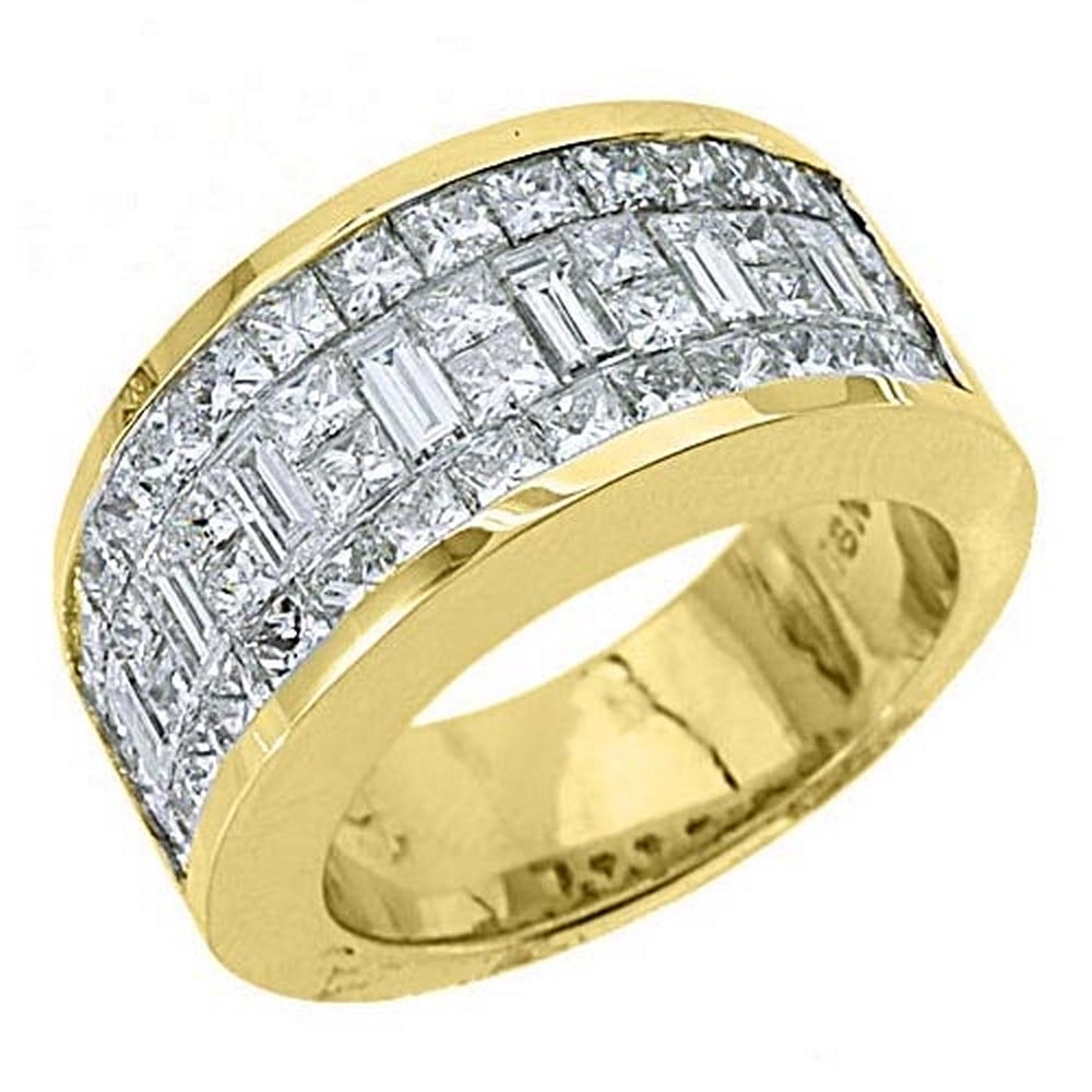 18k Yellow Gold Mens Invisible Set Princess & baguette cut Diamond Ring