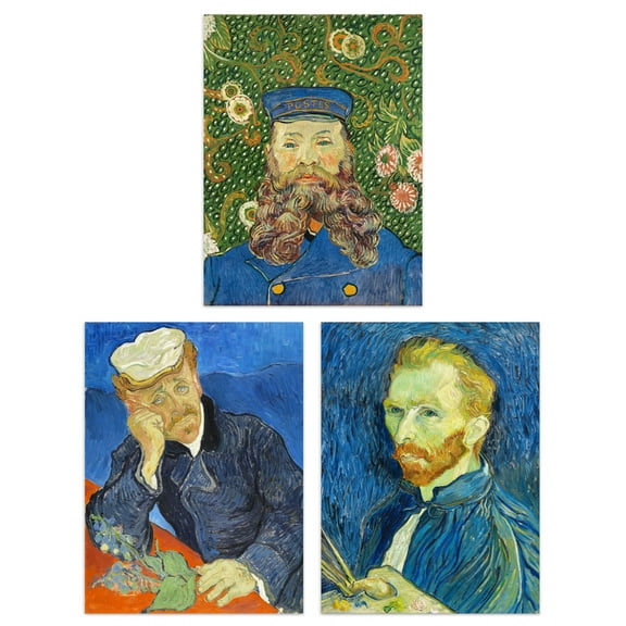 Pack of 3 Vincent Van Gogh Self Portrait Paintings Gachet Roulin Unframed Wall Art Living Room Prints Set