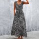 thumbnail image 3 of Vestido sin mangas con cuello en V, vestido con cinturón y cuello en V, vestido largo a media pierna, vestido con estampado floral, elegante y moderno, 3 of 6