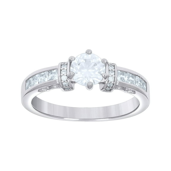 925 Sterling Silver Womens Princess-Cut Round Cubic-Zirconia Fashion Engagement Ring Size 8