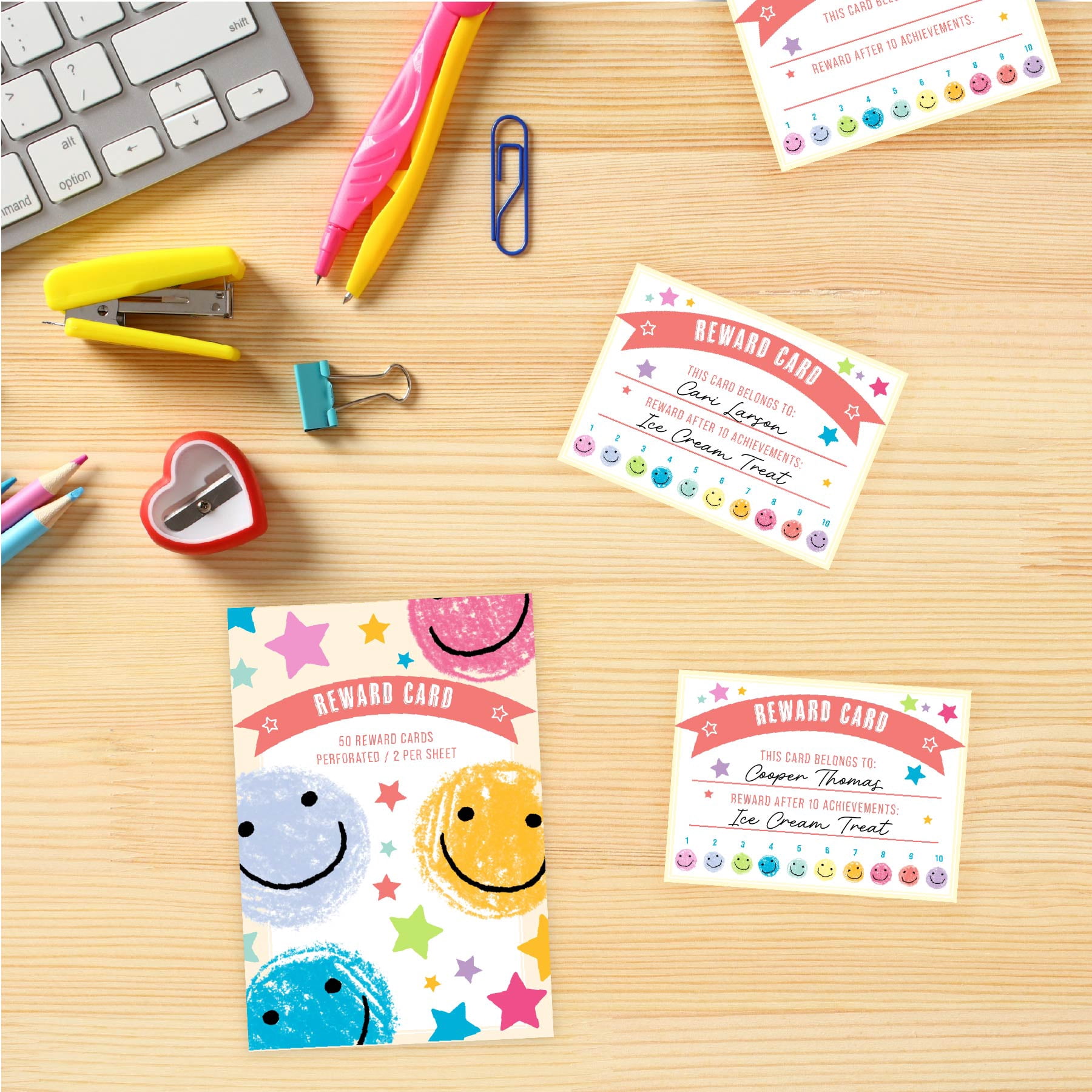 (6 pack) Gartner Studios Perforated Reward Cards, Star & Smiley Face, 4.5 in × 3.25 in, 50 Ct