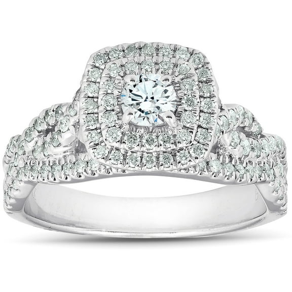 Pompeii 3/4 Ct Diamond Cushion Halo Engagement Ring 14k White Gold (H/I,I1-I2)