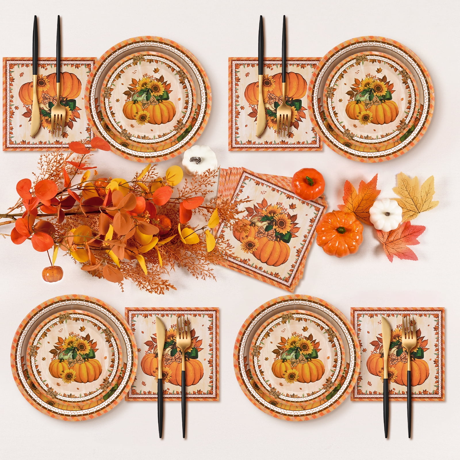 DAZLUTE 200 PCS Fall Paper Plates and Napkins, Fall Dishes, Thanksgiving Disposable Dinnerware and Plates for Thanksgiving and Fall Decorations Party Supplies