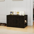 thumbnail image 4 of 31.5" x 19.3" x 19.7" Farmhouse Corner Litter Box Enclosure, Engineered Wood Hidden Kitty Litter Furniture, Discreet Litter Box Furniture for Bedroom, Living Room, Black, 4 of 14