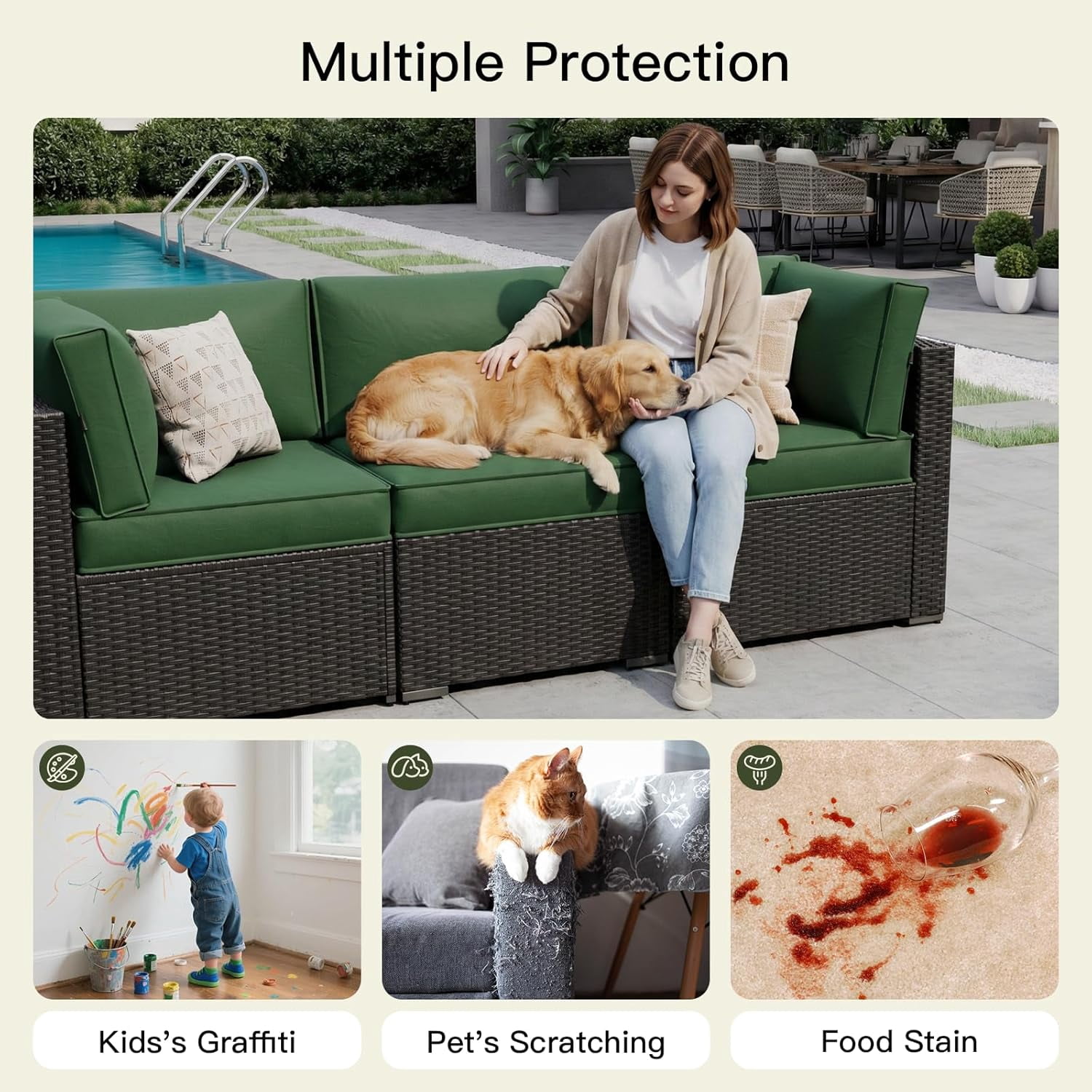 Patio Furniture Replacement Cushions for Outdoor Furniture Set of 4, Thick Patio Sofa Cushions for Outdoor Furniture, 9-Piece Splashproof Fade Resistant Cushions for Outdoor Couch, Green
