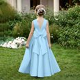 thumbnail image 5 of LEKWK Girls Bridesmaid Flower Dress Sleeveless Satin Bow Tie Backless Pageant Gown Pleated Flowy A-Line Princess Dresses for Birthday Party Wedding 0-13Y, 5 of 9