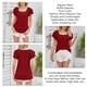 thumbnail image 5 of Camiseta de mujer Cuello cuadrado Color puro Volantes Manga corta Blusa superior para viajes de verano Rojo vino M, 5 of 6