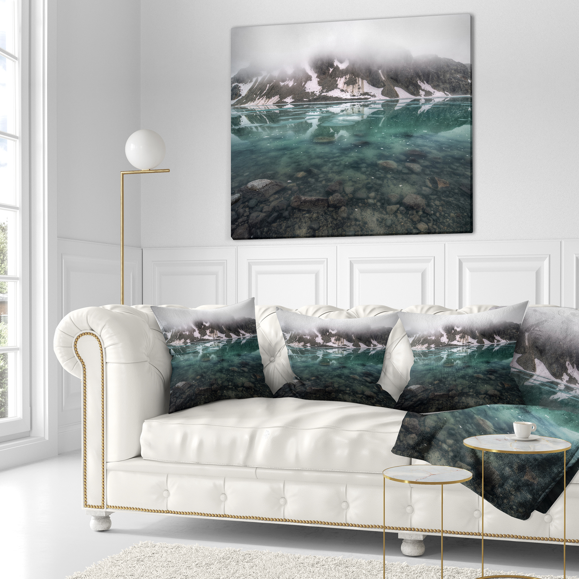 Designart Beautiful Turquoise Mountain Lake - Landscape Printed Throw Pillow - 18x18