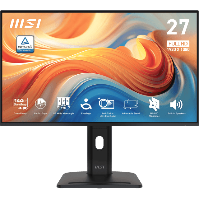 MSI 27 Pouces 1920 x 1080 (FHD) 144Hz 1 Ms (MPRT) / 4 Ms (GTG) Moniteur IPS Inclinaison Pivot Hauteur et Pivot Réglable, Haut-Parleur (PRO MP275PG E14)