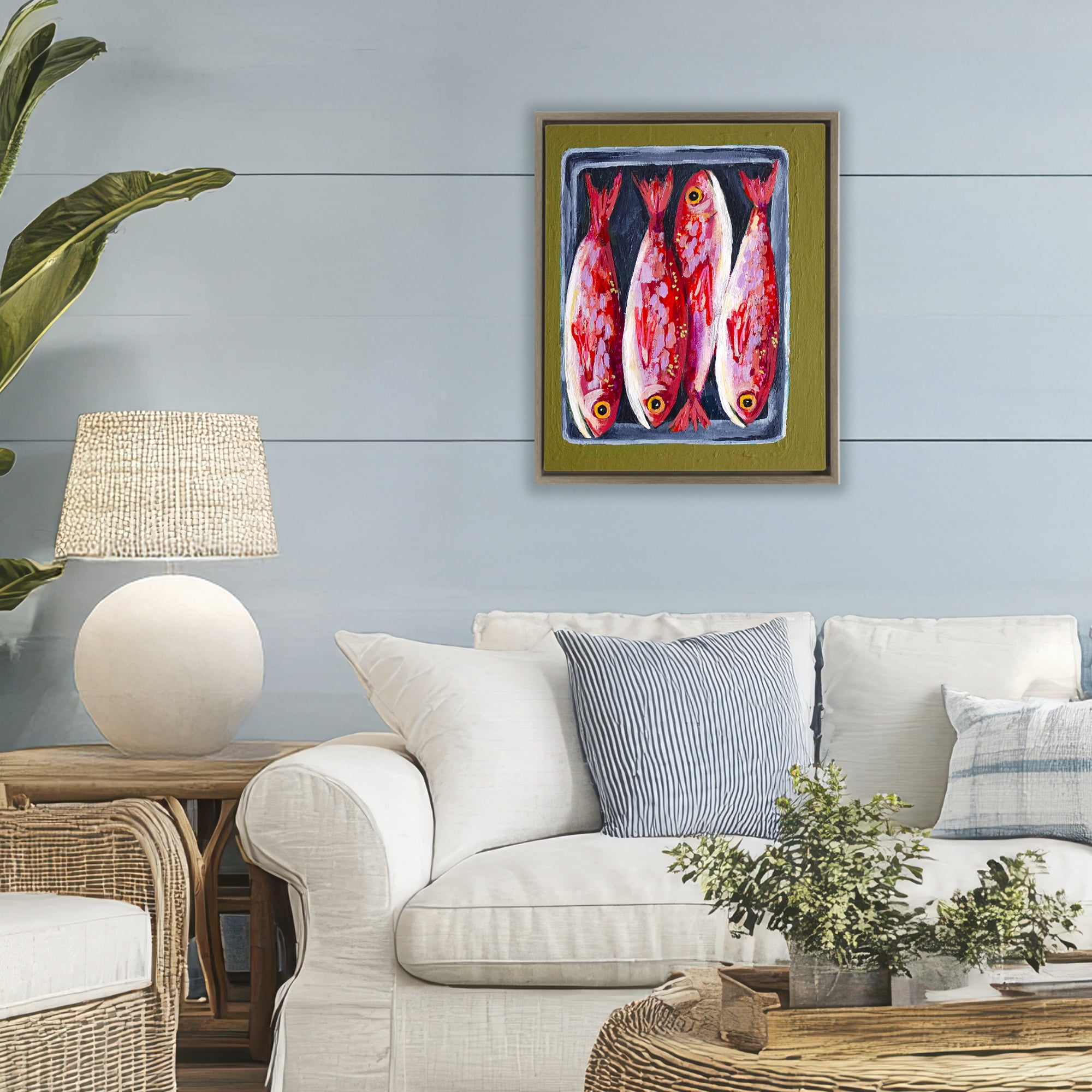 Stupell Industries Red Fish on a Platter Brown Framed Floater Canvas Wall Art, design by Rachel Nerney