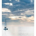 thumbnail image 3 of Nautical Duvet Cover Set, Sailing Yacht in the Morning Time on Tranquil Seascape Cloudy Sky Peaceful Marine Image, Decorative 3 Piece Bedding Set with 2 Pillow Shams, King Size, Blue, by Ambesonne, 3 of 3