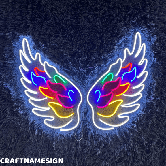 Craftnamesign Colorful Angel Wings Neon Sign, Bedroom Wall Art, Coffee Wall Decor