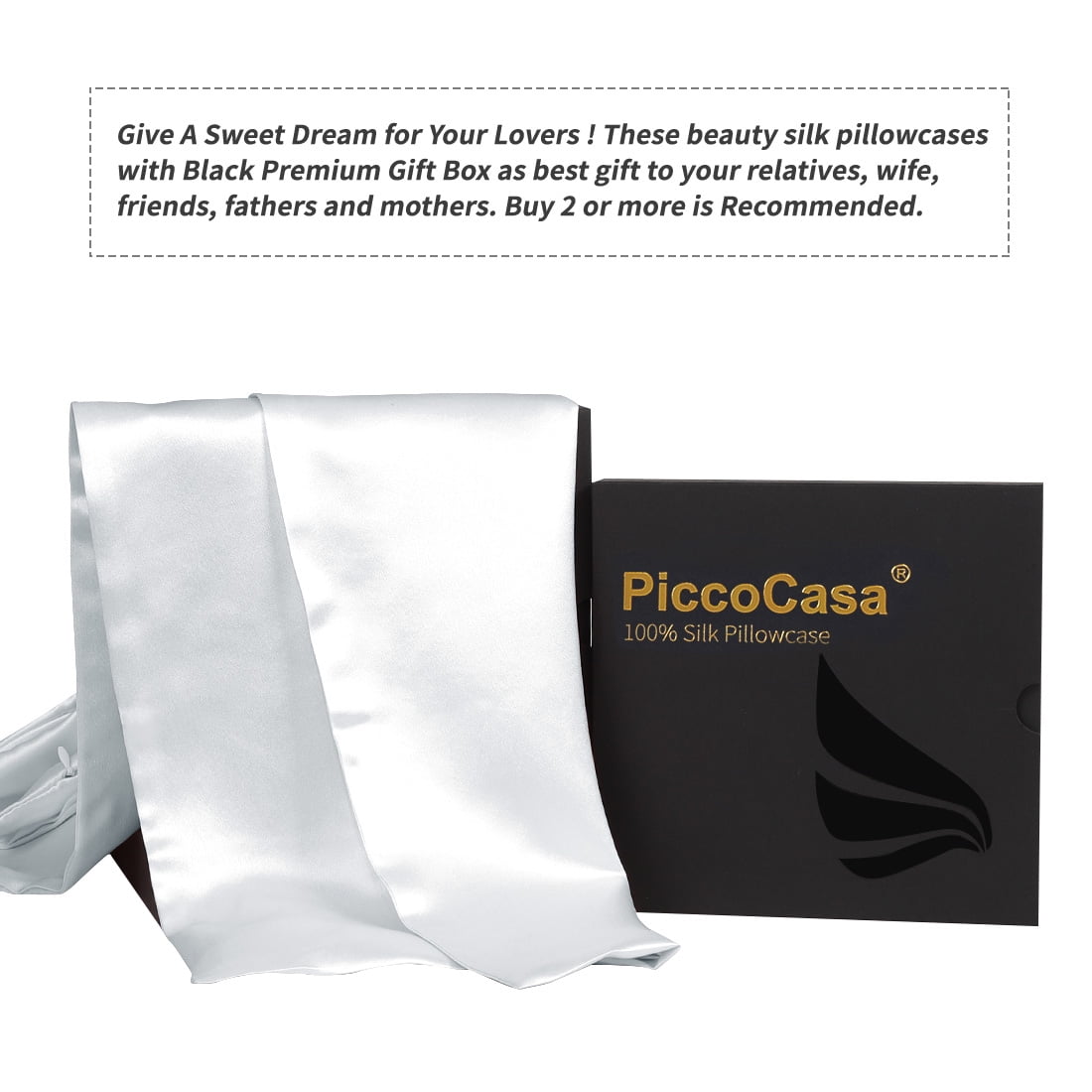 PiccoCasa 22 Momme Silk Pillowcase Zippered Pillow Cover, Queen Silver Gray
