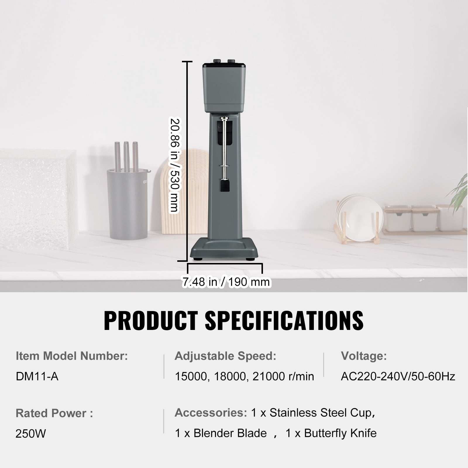 VEVOR Commercial Milkshake Machine, 375W Single Head Milkshake Maker Mixer, 3-Speed Drink Blender Machine, Comes with 820ml Stainless Steel Cup
