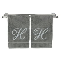 Monogrammed Hand Towel, Personalized Gift, 16 x 30 Inches - Set of 2 - Silver Embroidered Towel - Extra Absorbent 100% Turkish Cotton- Soft Terry Finish - for Bathroom, Kitchen and Spa- Script H Gray