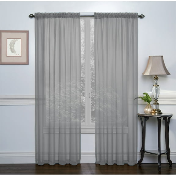 GoodGram Ultra Luxurious Sheer Voile Gray Rod Pocket Curtains, 52” x 84” (2 Panels)