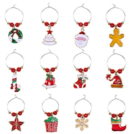

12Pcs Christmas Party Glass Pendant Wine Glass Cup Metal Ring Decorations