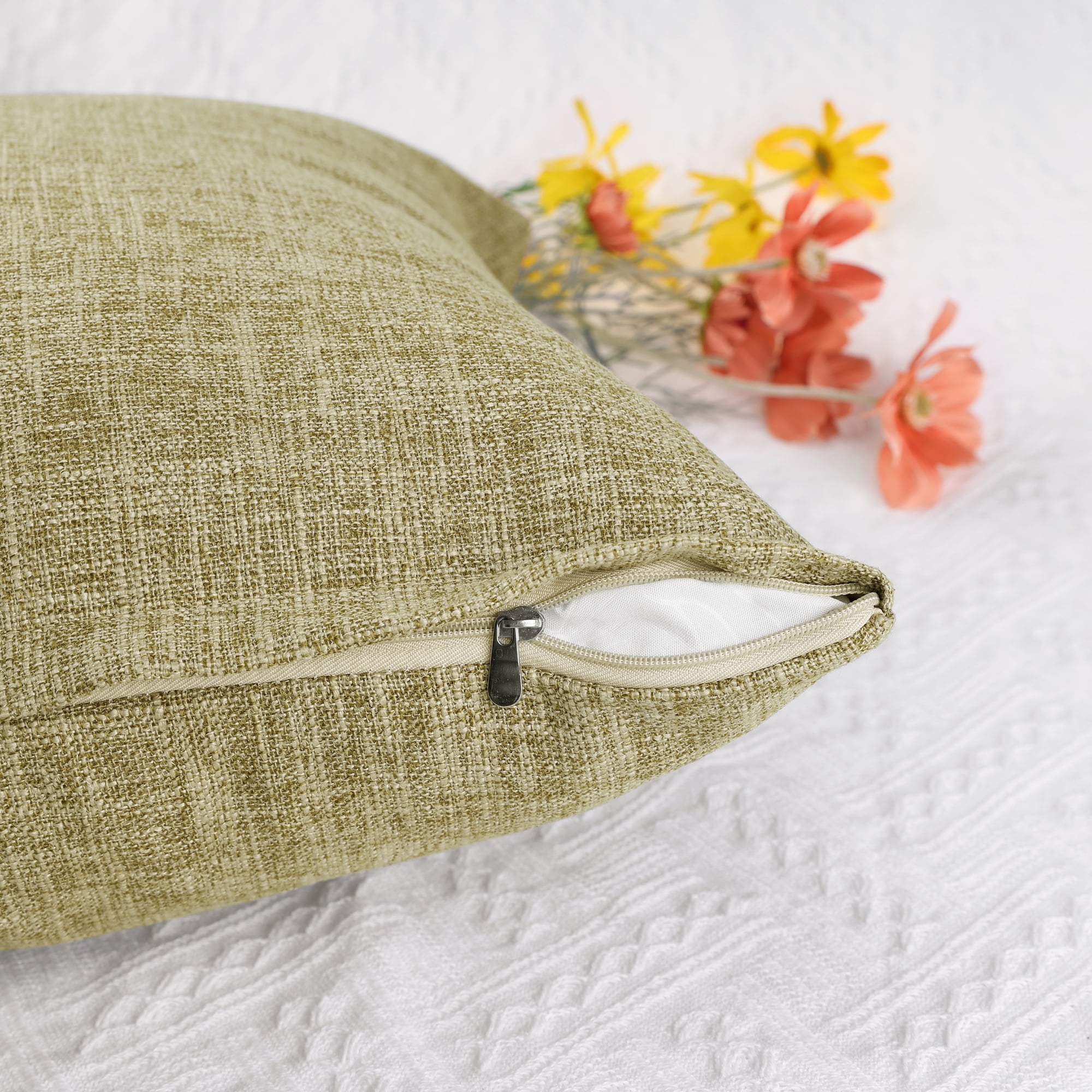 Unique Bargains 4 Pcs Solid Linen Pillow Covers Set Soft Decorative Throw Pillow Cover Khaki/Dark Gray 16" x 16"
