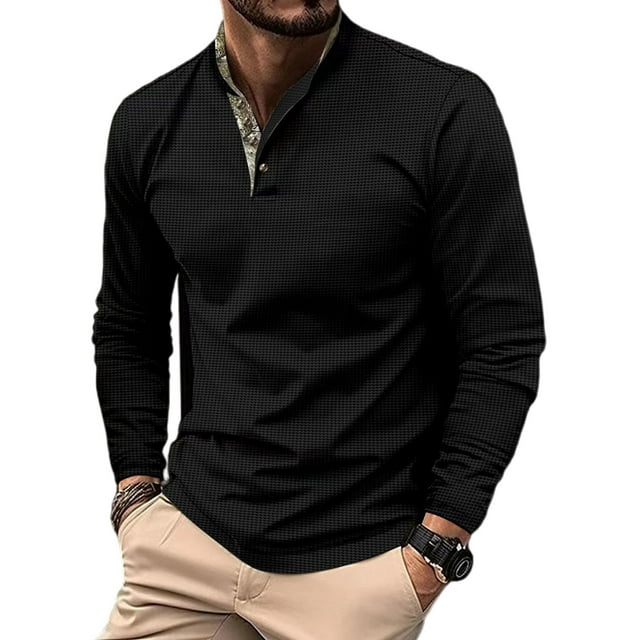 Fashnice Chemise Homme Manches Longues Col Polo Coupe Régulière T-Shirts de Travail Noir 3TG
