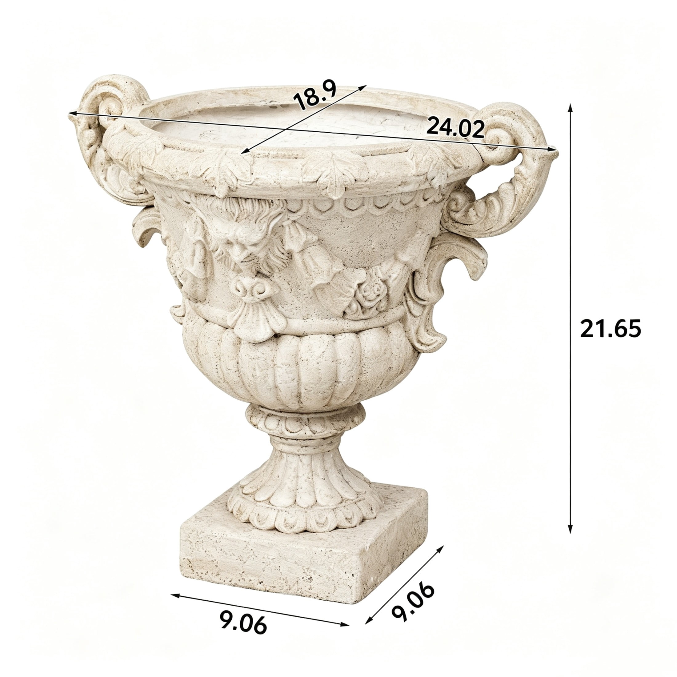 Christopher Knight Home Mythological Relief Urn Planter with Ornate Scroll Handles, Antique White