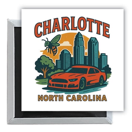 Charlotte North Carolina Vintage Design Souvenir 2.5 x 2.5-Inch Fridge Magnet